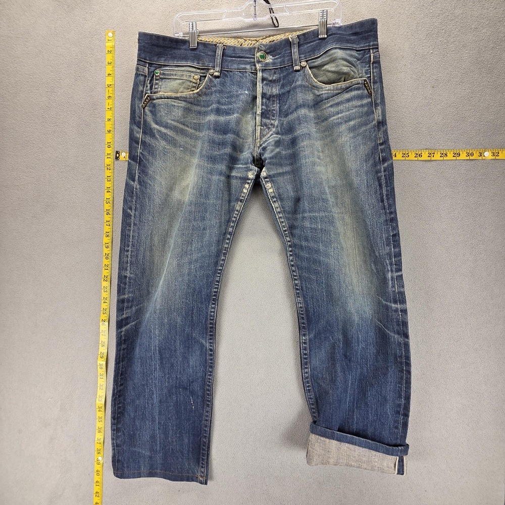 Replay Denim Jeans Mens Blue Selvedge Whiskers Honeycomb Button Fly Fits 38x29